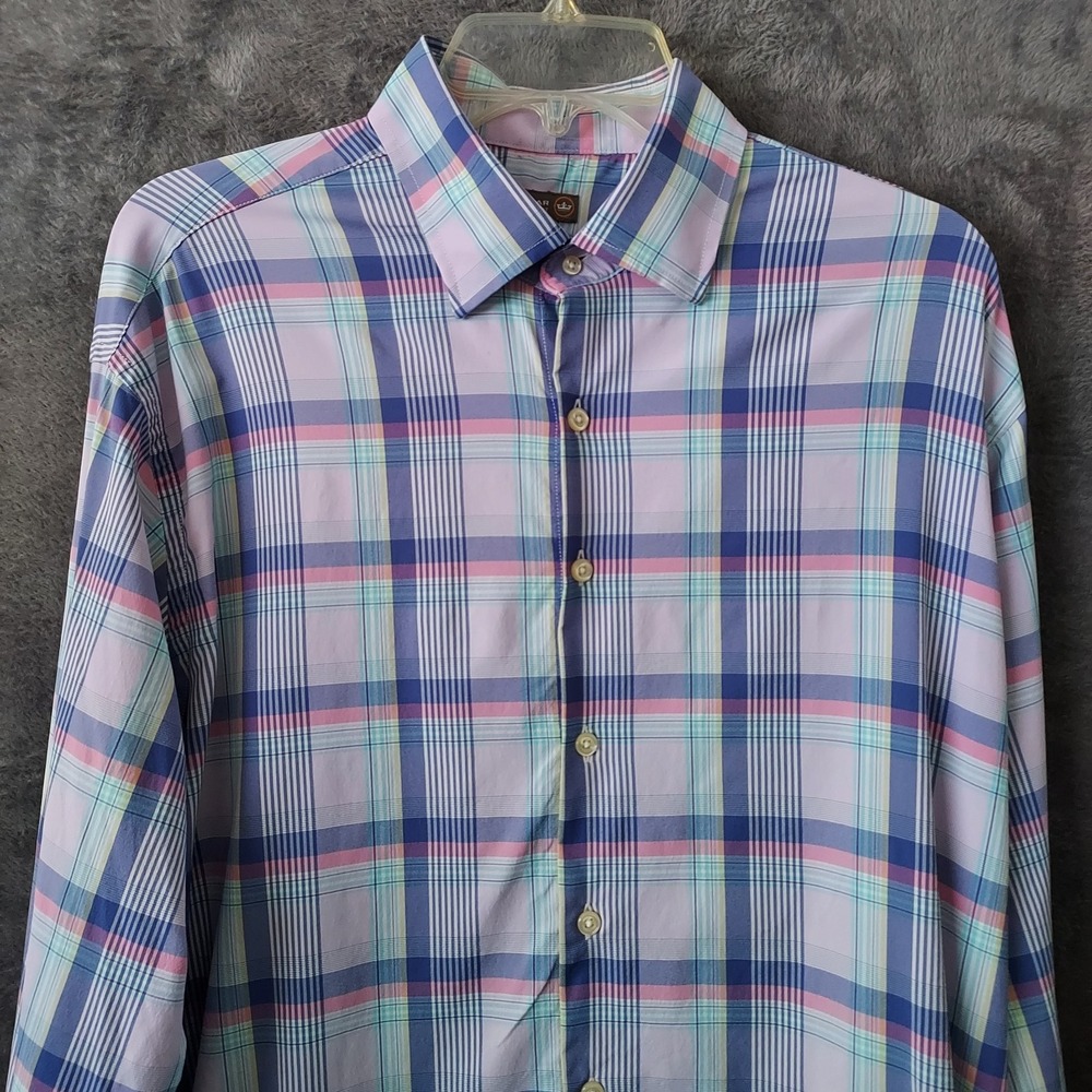 Peter Millar Shirt Men's Size Large‎ Summer Comfort Button Down Plaid Stretch